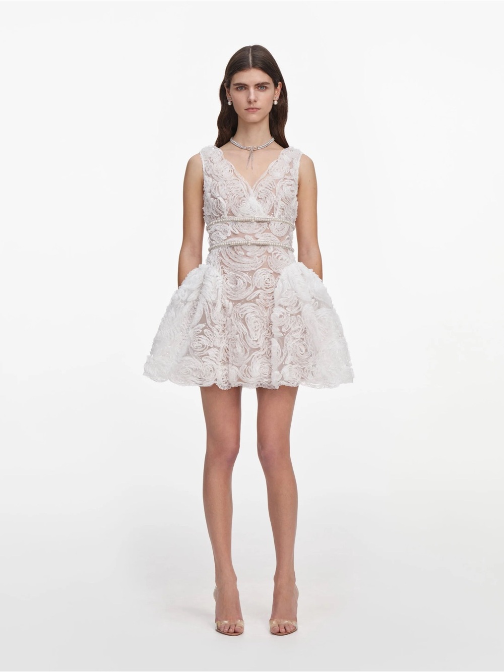 🆕 Self-Portrait tulle Sleeveless V-Neck White Lace mini dress